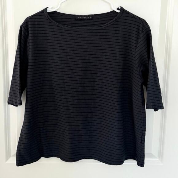 Cut Loose Striped Boxy Tee Gray Black Striped Small - Picture 1 of 4
